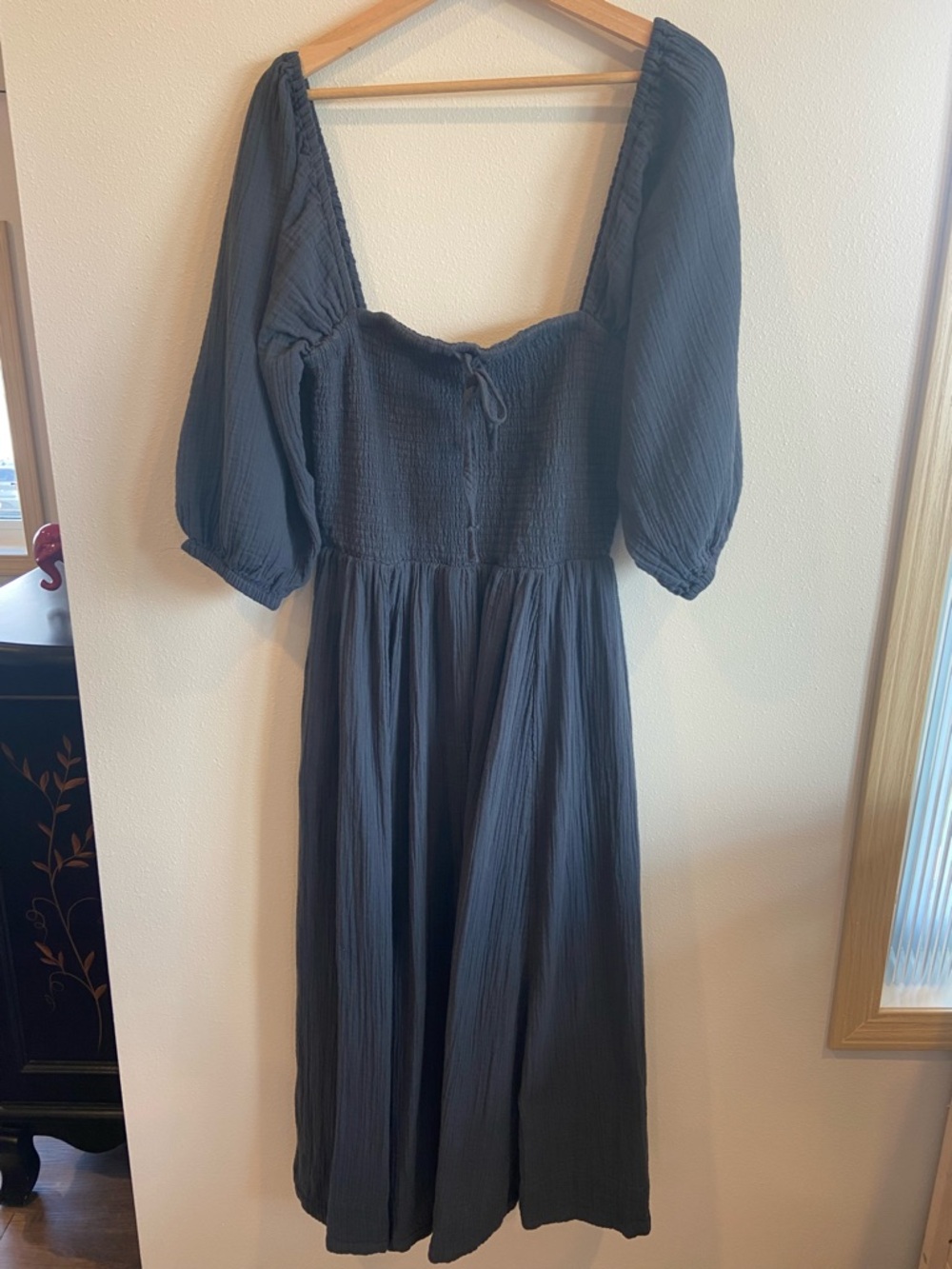Quince Organic Cotton gauze dress- navy